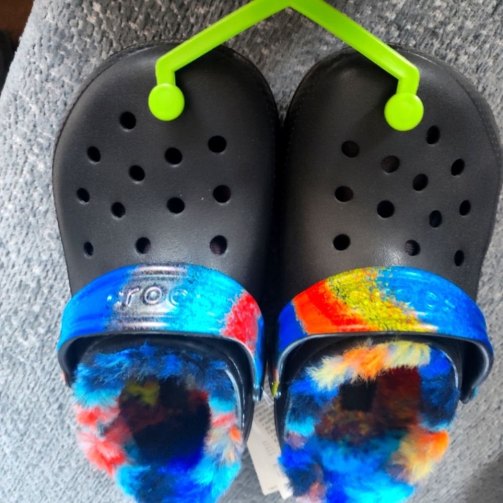CROCS Black and Blue Slippers with Perforated Design
